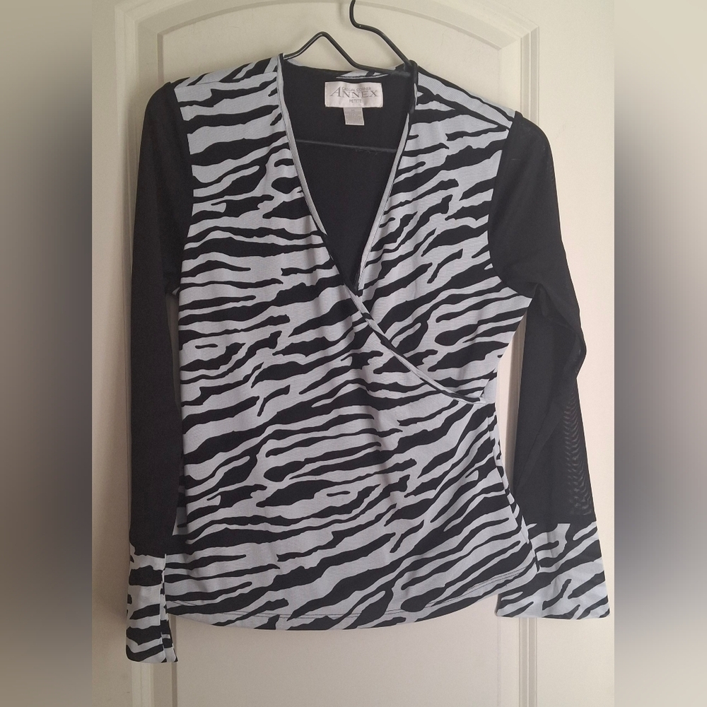 Vintage Annex Petite Zebra Print Blouse Sz M‎ CASUAL PARTY BOHO FORMAL Sku 20